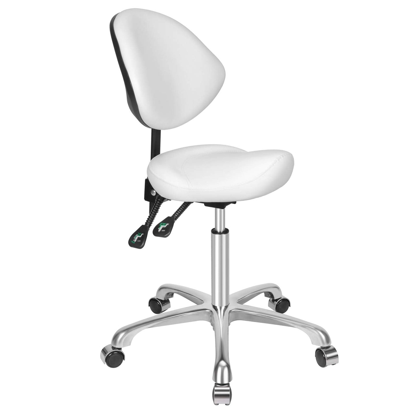 Kaleurrier Ergonomic Rolling Swivel Saddle Stool with Wheels - Hydraulic Lifting Height Adjustable Saddle Chair for Clinic Hair Salon Lab Kitchen Office Drafting Chairs (White, with Back)