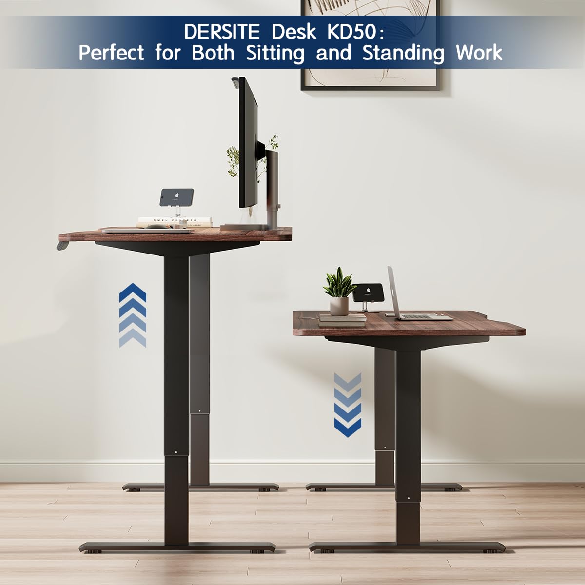 DERSITE Dual Motor Standing Desk Frame, Electric Adjustable Legs, Workstation Desk Base, Sit stand desk frame, 3 Memory Height Settings, with Cable Management Tray, Headphone Hook