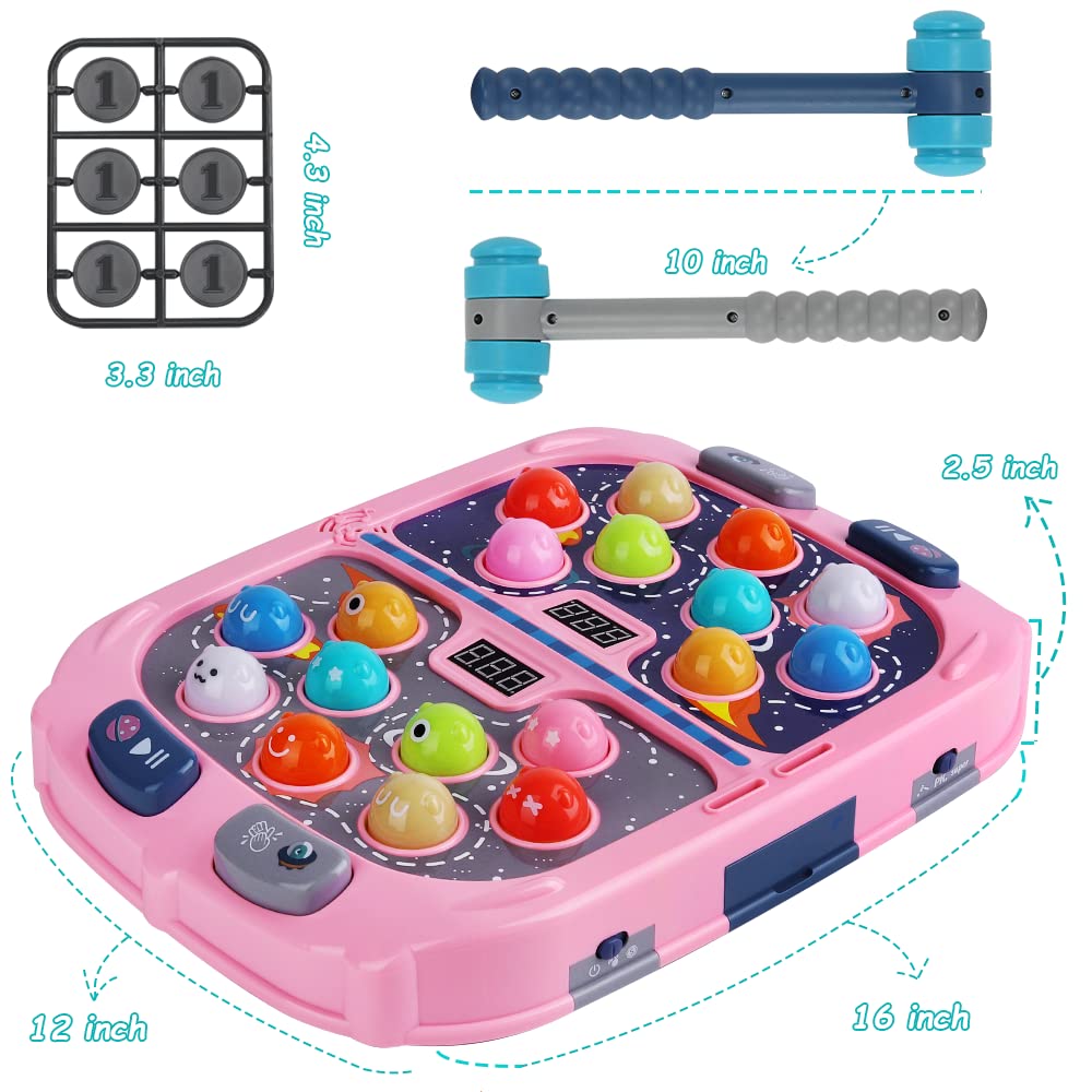 Whack Game Mole for Kids,Toys for 3-12 Year Old Boys and Girls,Whack Game Toy for Toddlers,Gifts for 3 4 5 6 7 8+ Girls Kids,Interactive Educational Toys with Sound and Light,PK Mode with 2 Hammers