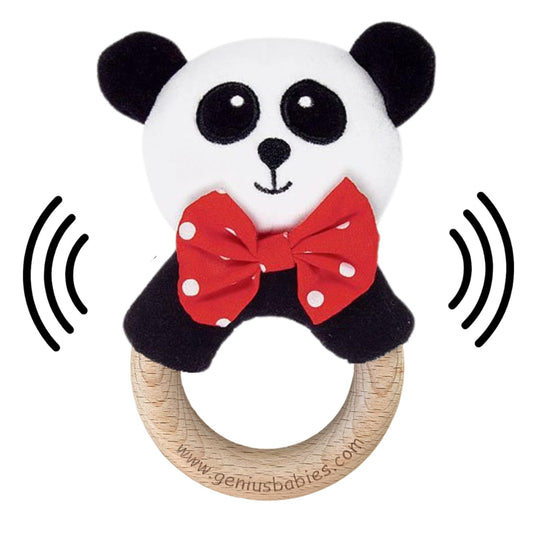 Baby Rattle in High Contrast Colors, Baby Rattles & Plush Rings with Cute Panda Plush, 5", Wooden Infant Toy, Perfect Size for Small Hands, Teach Grasping, Nontoxic, 0-3 Months Newborn, Infant Toys