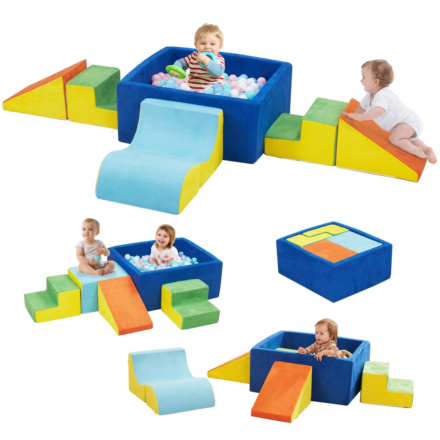 HAHASOLE Foam Climbing Toys for Toddlers with Large Ball Pit, Foam Climbing Blocks, Soft Play Climb and Crawl Activity Playset, Toddler Play Crawling Climbing Sliding Indoor(Excluding Balls)