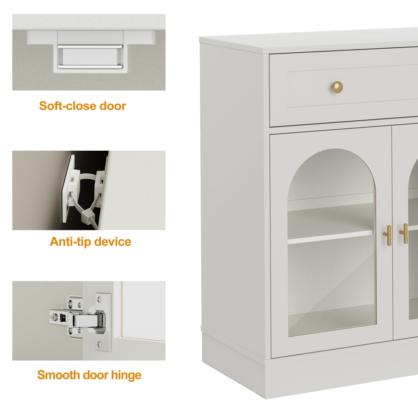 FansaFurn White Sideboard with Adjustable Shelves & 4 Doors, Kitchen Sideboards, Wood Coffee Bar Table for Living Room, Dining Room