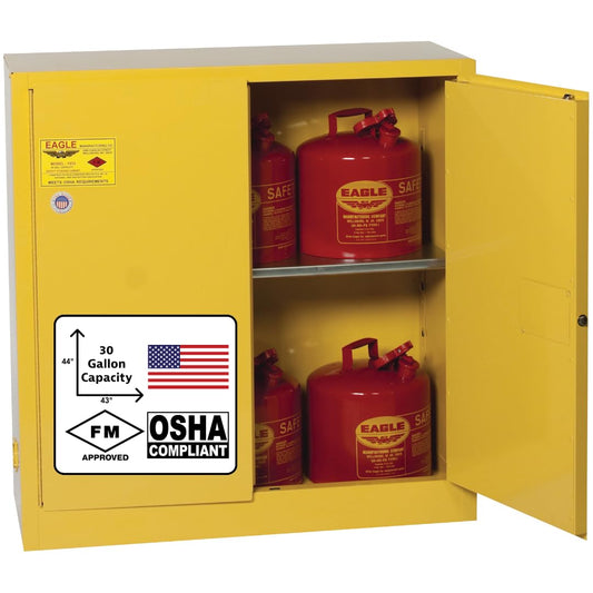 Eagle American Made 30 Gallon F﻿lammable Liquid Storage Cabinet, Manual-Close Fireproof Cabinet for Schools, Garages, Manufacturing Facilities, 43" x 18" x 44", 1932X