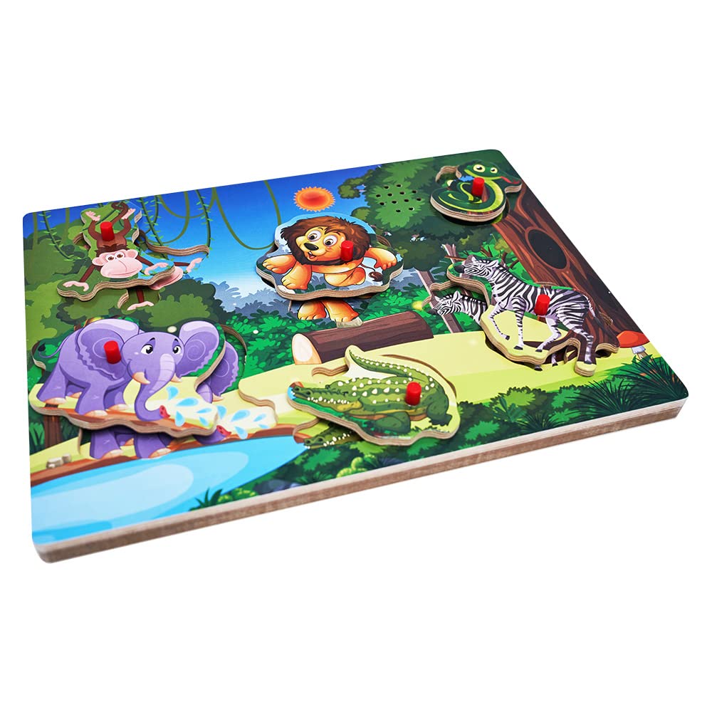 Wooden Forest Animals Sound Peg Puzzles for Toddlers Wooden Pegged Puzzle with Sound Effect for Toddlers and Preschoolers, Educational Learning Toy Gift