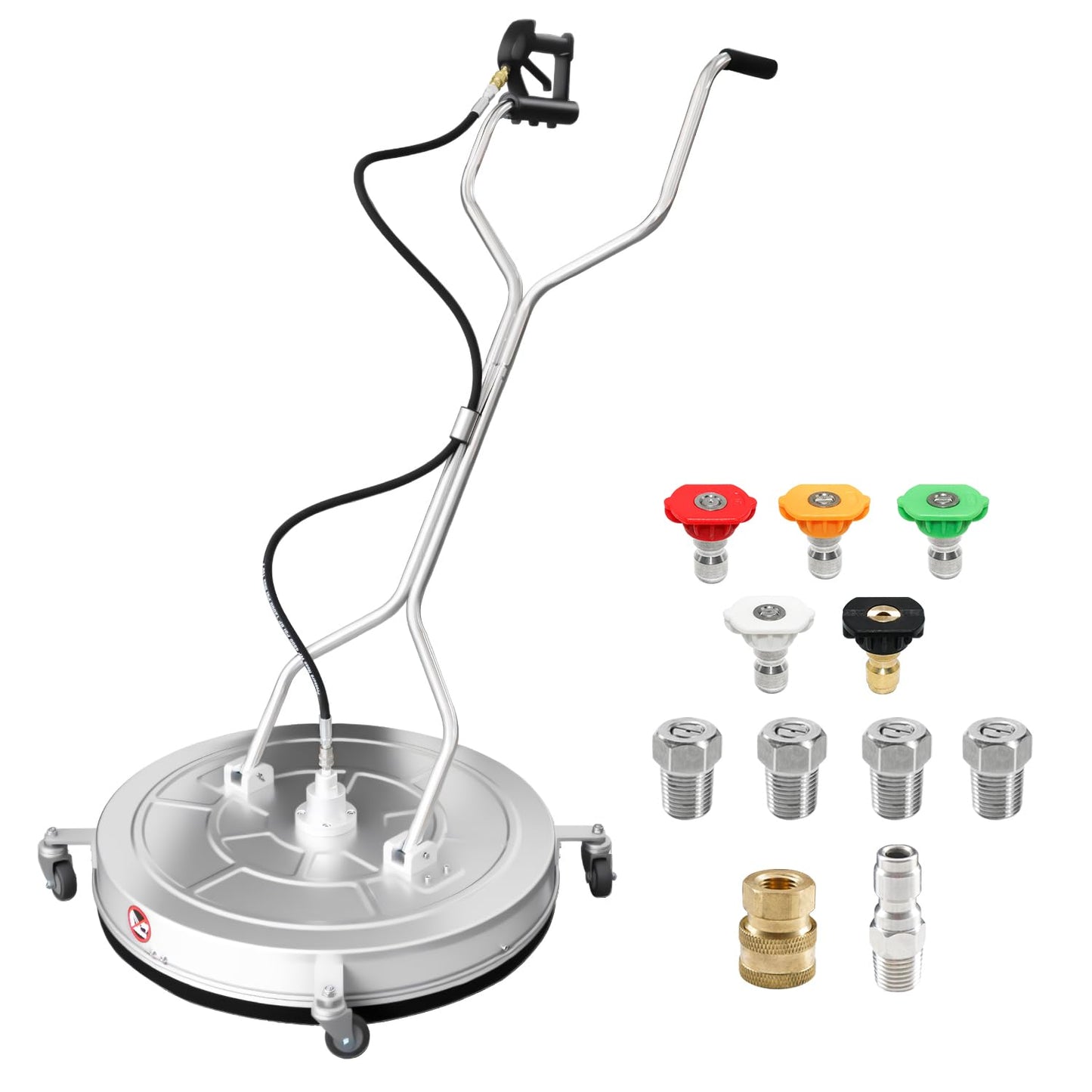 RAYNEL 30'' Pressure Washer Surface Cleaner with 4 Wheels, Dual Handle, Stainless Steel Housing, 2 Hose Adapters, 4 Replacement Nozzles and 5 Spray Nozzles