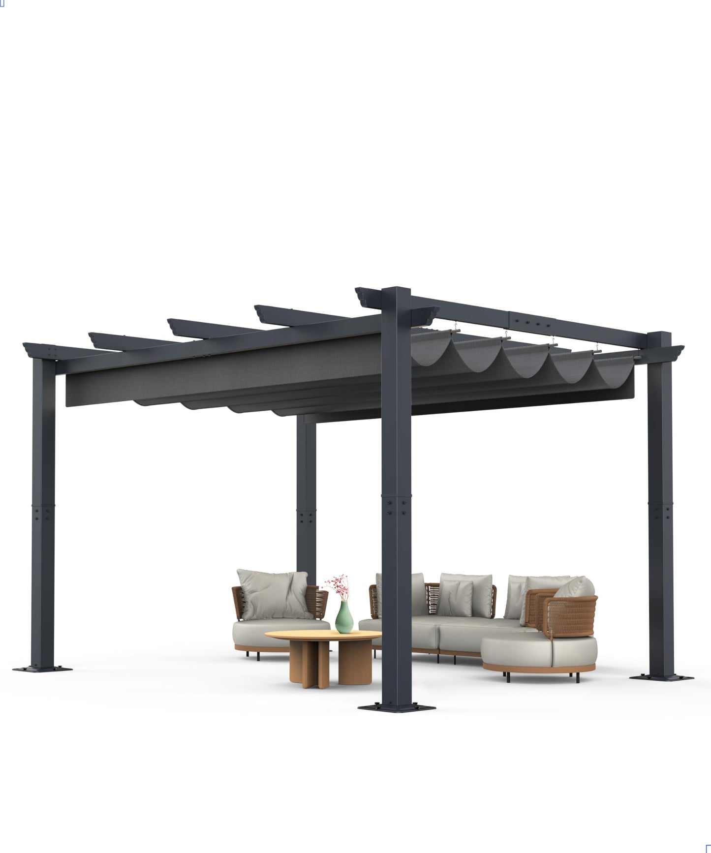 KYBOLT 10'X 13' Aluminum Pergola with Retractable Pergola Canopy, Lawn Shade Shelter for Backyard, Outdoor Party, Garden, Grill Gazebo, Deck (Grey)
