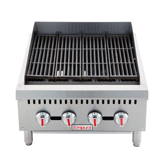 EMPURA 24" Countertop Gas Radiant Charbroiler | Commercial Char-Grill Broiler for Buffet Food Truck | (4) Burners, 80,000 BTU | 24"W x 32.3"D x 13.3"H, Stainless Steel (Includes: LP Conversion Kit)
