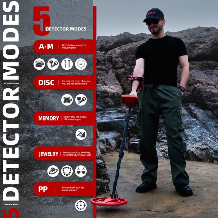 PANCKY Metal Detectors for Adults Waterproof, Professional Higher Accuracy Gold Detector with LCD Display, 5 Mode, Advanced DSP Chip 10" Coil, PK0075