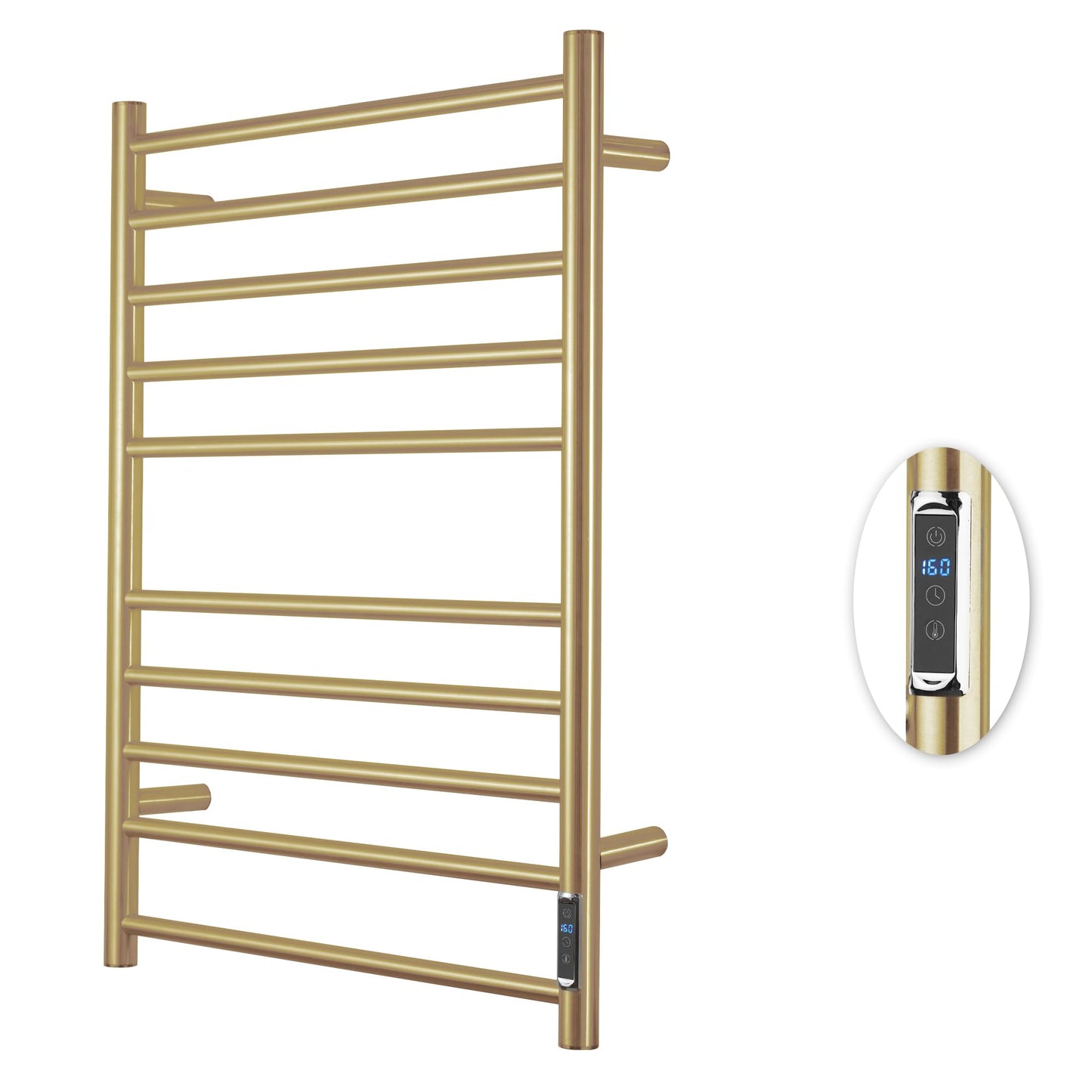 BLARALA Heated Towel Racks for Bathroom, Wall Mounted Electric Towel Warmer Racks with Timer & Temperature Control, 10 Bar Stainless Steel Towel Heater for Bathroom, Brushed Gold, Plug-in