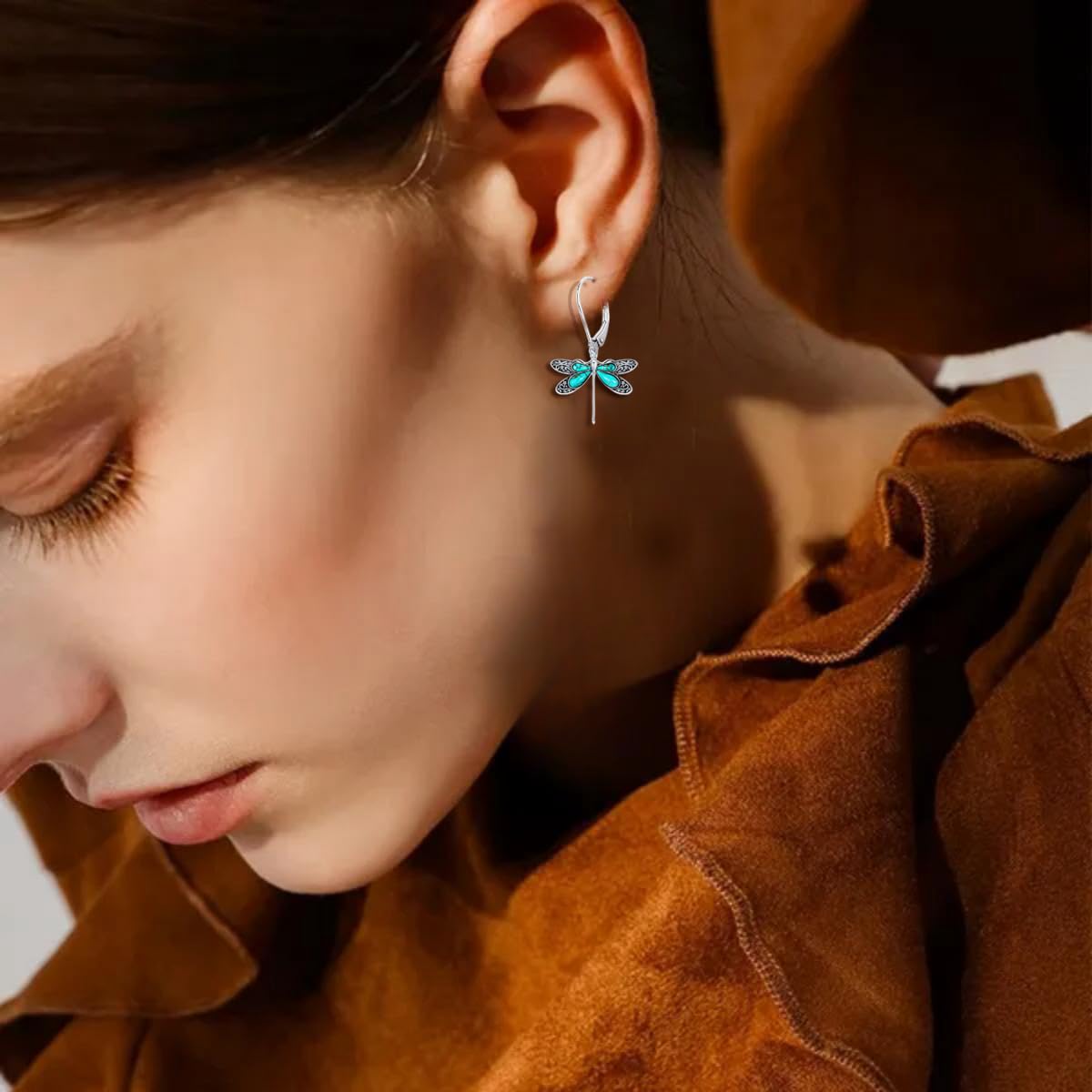 DOLIOX Genuine Dragonfly Turquoise Jewelry Set for Women, Sterling Silver Vintage Native American Western Jewelry Birthdays Gift for Women