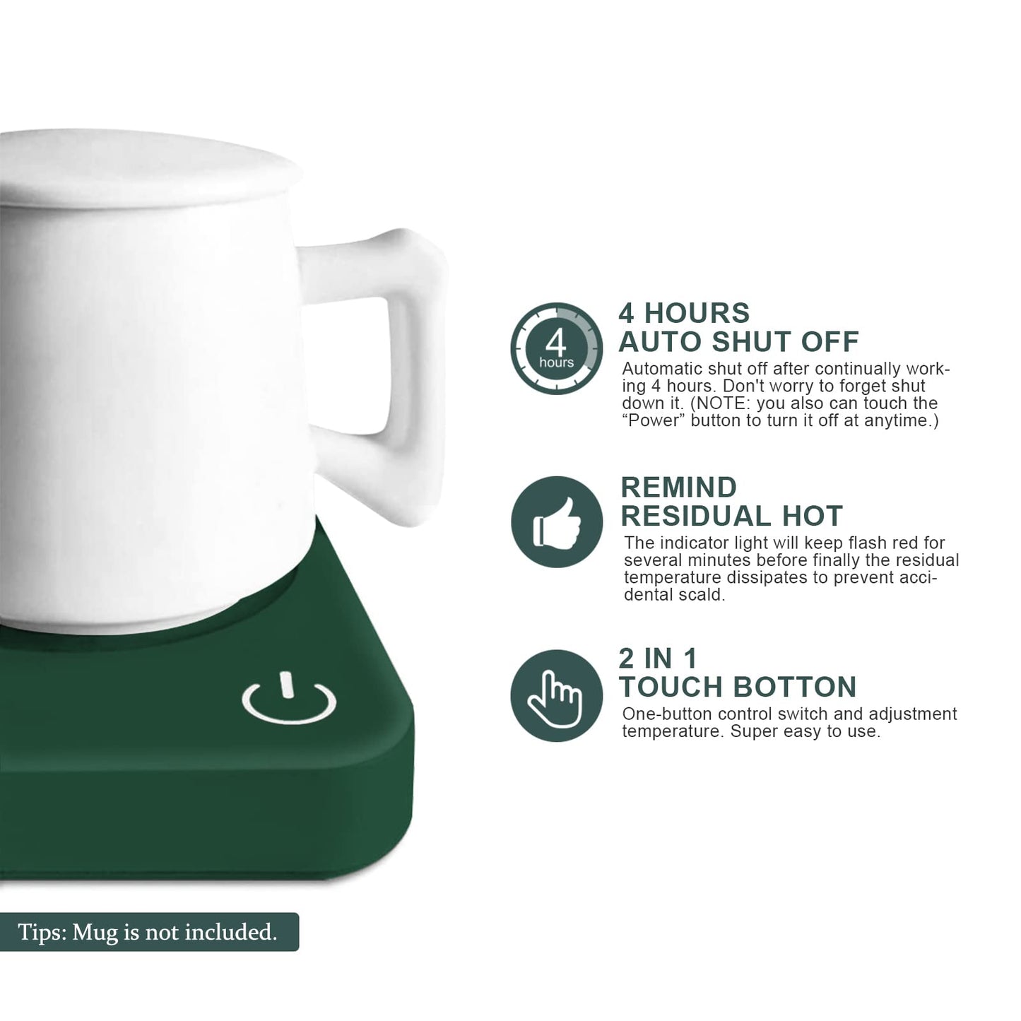 VOBAGA Coffee Mug Warmer for Desk with Auto Shut Off & 3-Temp Settings, Coffee Cup Warmer with Smart Safety Alert Home Office Accessory, Perfect for Coffee, Tea, Milk (No Mug)