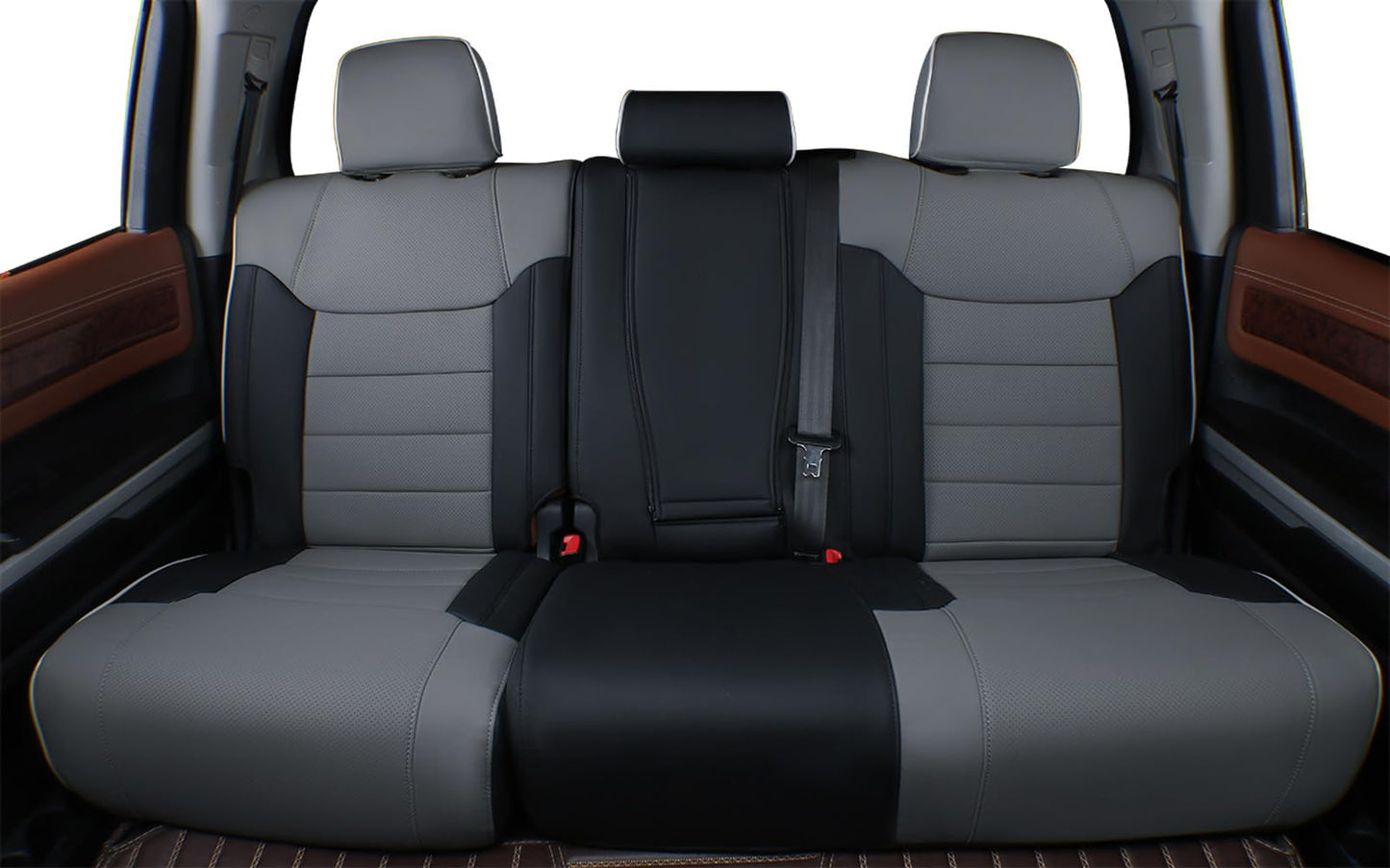EKR Custom Fit Tacoma Leather Car Seat Covers for Select Toyota Tacoma 2012 2013 2014 2015 (Regular Seats)- Full Set, Leathere (Black/Gray)