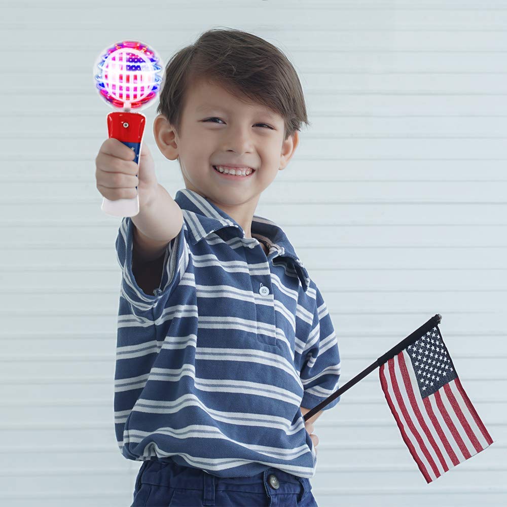 ArtCreativity 7.5 Inch Light Up Patriotic Magic Ball Wand for Kids, Batteries Included, Flashing LED Light Up Spinner Toy for Boys and Girls, 4th of July Toy for Kids, Birthday Party Favor