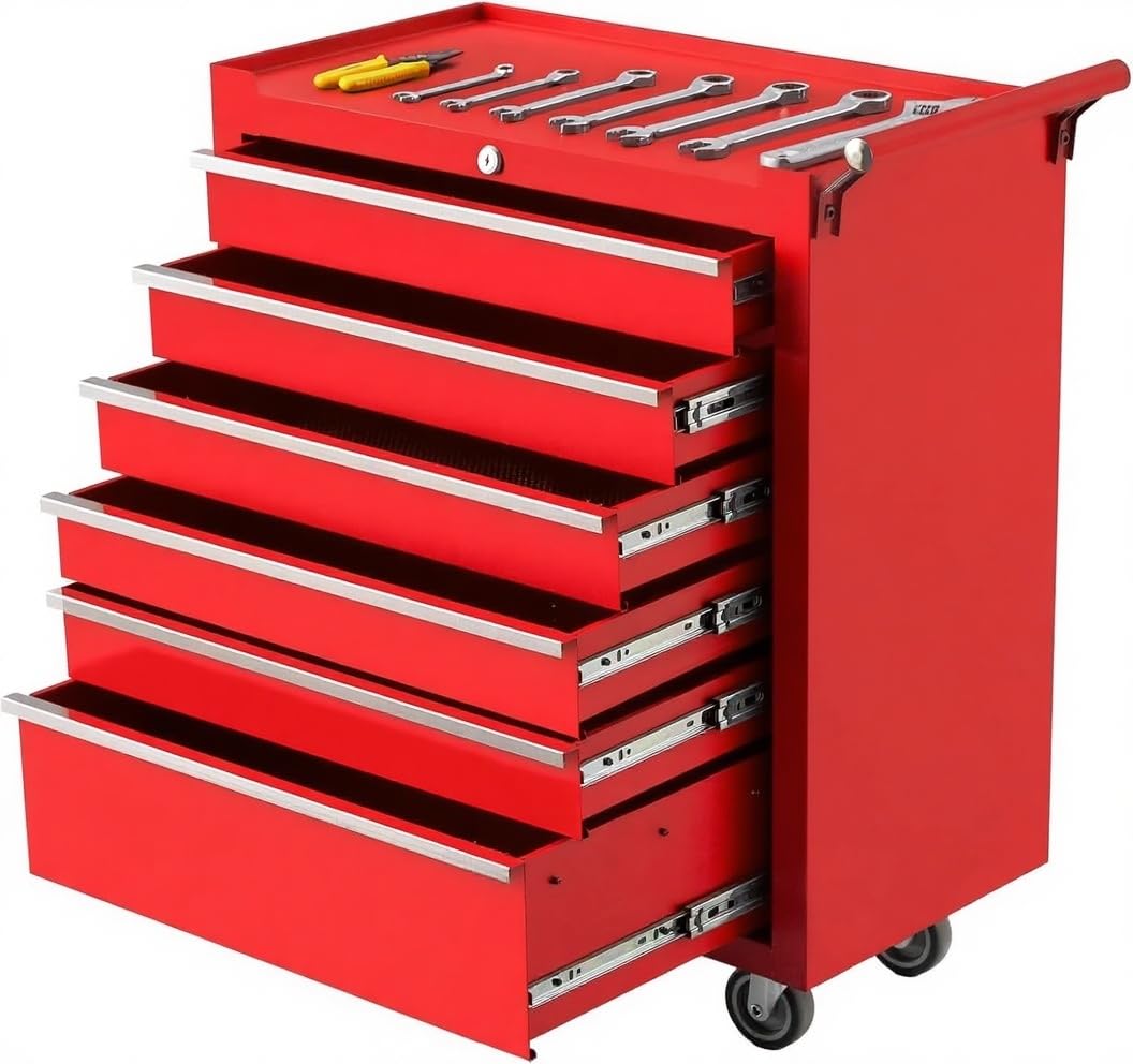 ActiveTrail Heavy-Duty Rolling Tool Chest with 6 Lockable Drawers, Featuring a Sturdy Metal Cabinet and Smooth-Wheeling Mobility, Includes Protective Drawer Liners for Secure Storage