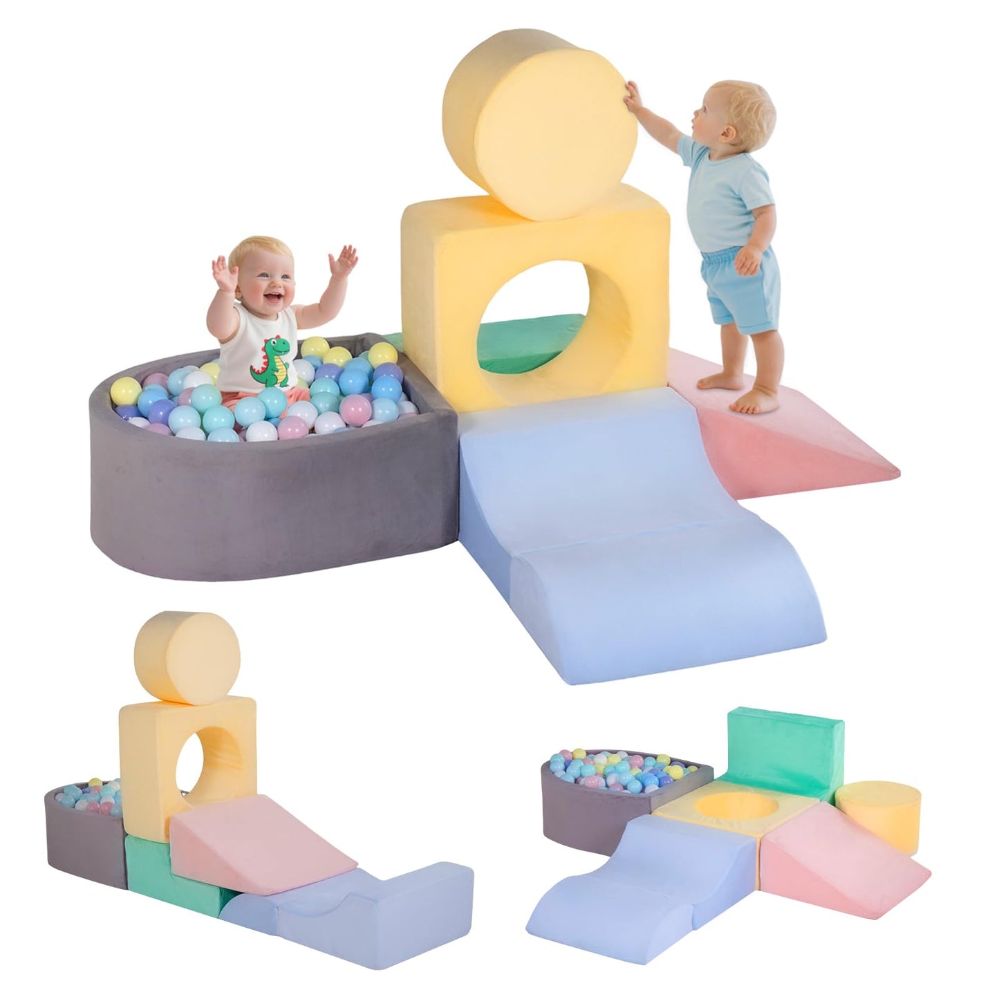 HHH HIKECUCAN Climbing Toys for Toddlers 1-3, Foam Climb Blocks for Baby，6-Piece Baby Climbing Crawling Toys Soft Foam Blocks Activity Play Set (Balls not Included)