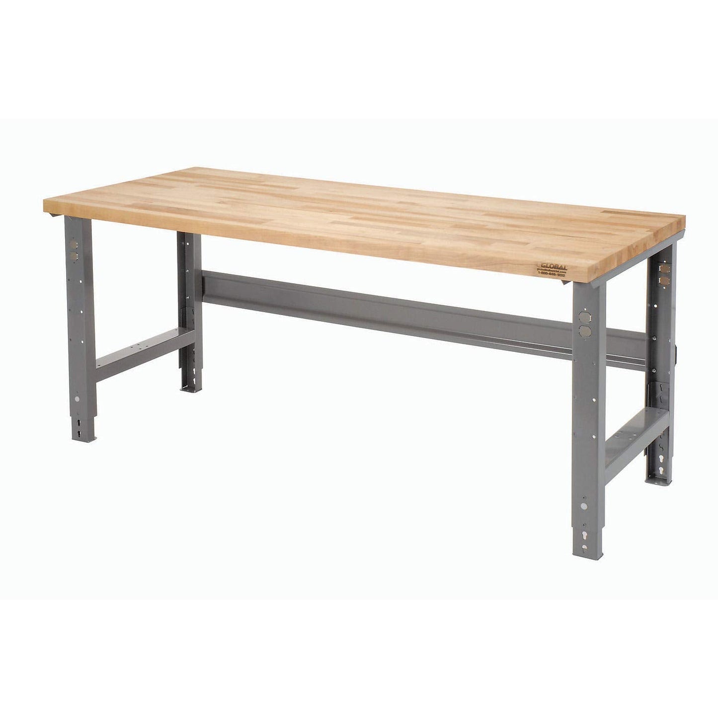 Global Industrial Adjustable Height Workbench C-Channel Leg, 2000 Lbs Capacity, 72"W x 36"D, 1-3/4" Maple Top Square Edge, Gray Frame, Industrial Workbench