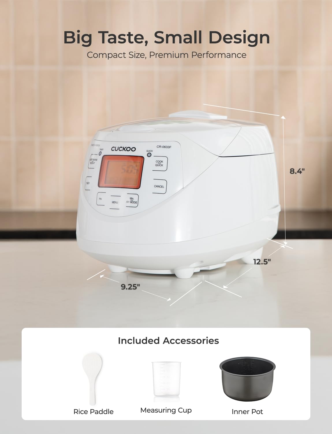 CUCKOO Micom Rice Cooker 6 Cup Uncooked / 12 Cup Cooked, Korean Fuzzy Logic Rice Cooker with Delay Timer & Keep Warm Setting, Versatile Food Steamer with Non-Stick Inner Pot, White (CR-0633F)