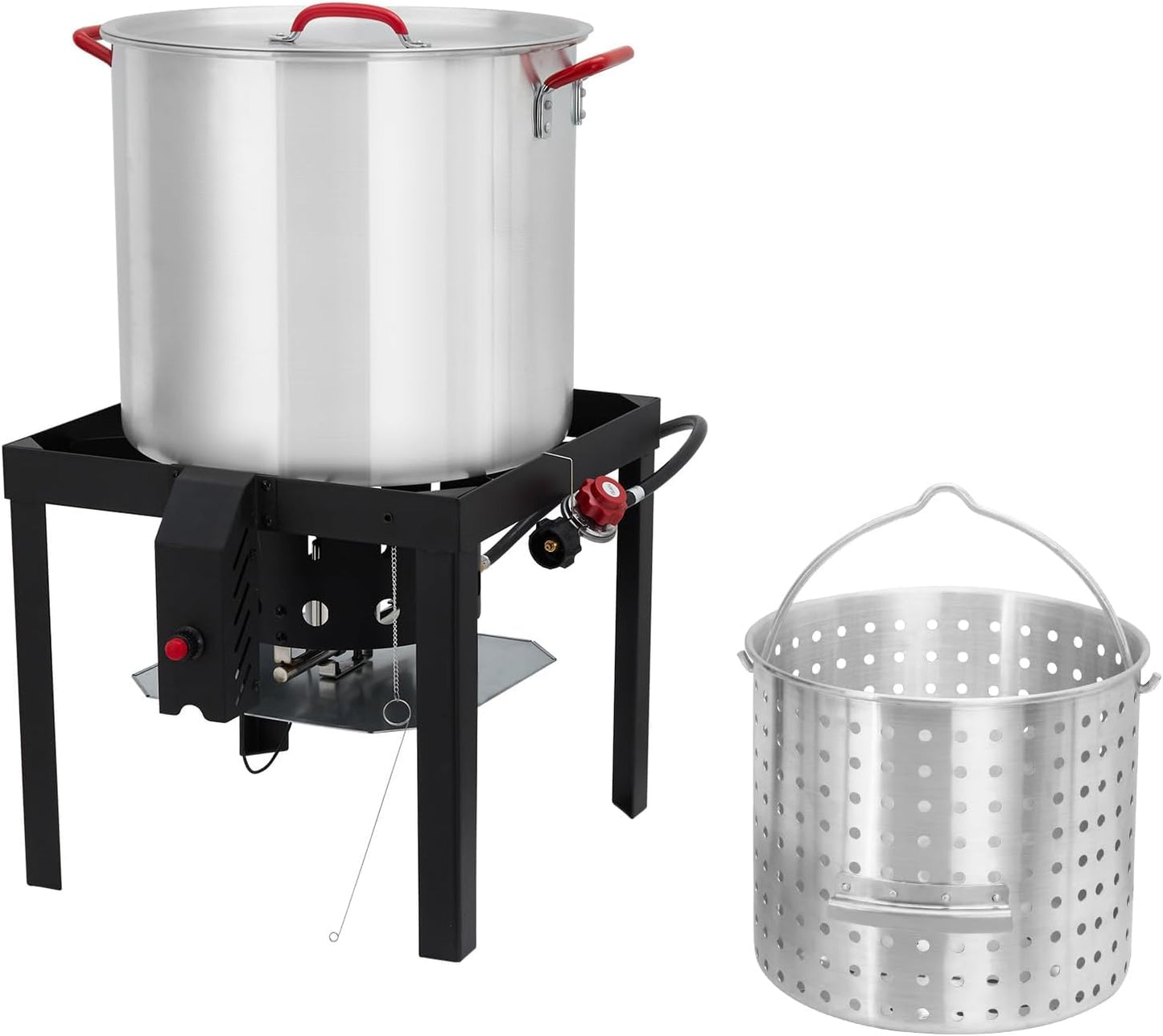 100 Qt Seafood Boil Pot, ACONEE Aluminum Crawfish Boiler w/Steam/Boil Basket & Strainer, 110000 BTU Propane Stove Burner with Lifting Hook, 10 PSI Regulator, Outdoor Cooking Shrimp Crab Boiler