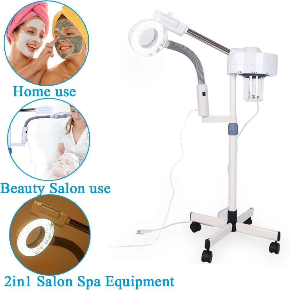 Magnifier Floor Light, 2 in 1 LED Cold Light Steamer with 5X Magnifying Lamp Machine for Home Salon Spa Ionic Skin Care