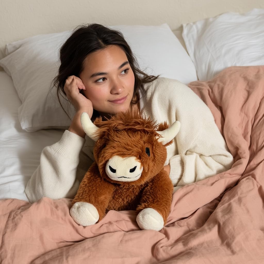 Brease 5 lb Unscented Weighted Brown Highland Cow Plush Toy - Large, Cozy Stuffed Animal for Comfort & Calm, Soft and Huggable Companion for Kids & Adults, Ideal Heavy Plushie for All Ages