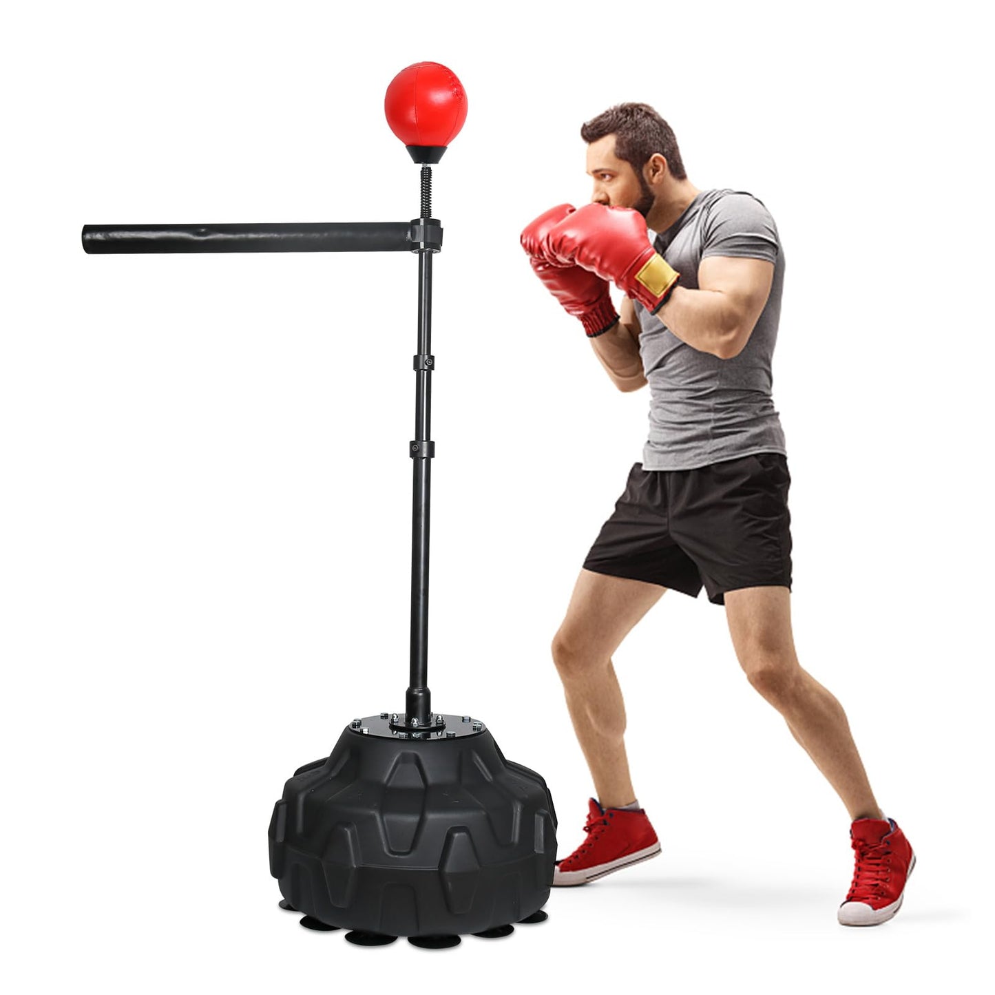 Solid Reflex Bag Boxing Speed 45-80in Trainer Punching Bag Spinning Bar Training Boxing Ball with Reflex Bar Free Standing Adjustable Height for Adult Youth Red