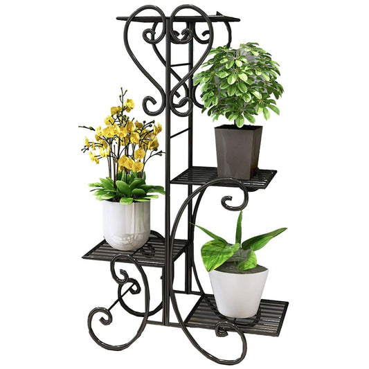 WZWTYSM Plant Stand Indoor Outdoor 4 Tier Metal Corner Plant Shelf Rack Tiered Flower Pot Stands Holder Iron Potted Planter Shelves Organizer For Patio Balcony Garden（Color:/Black）