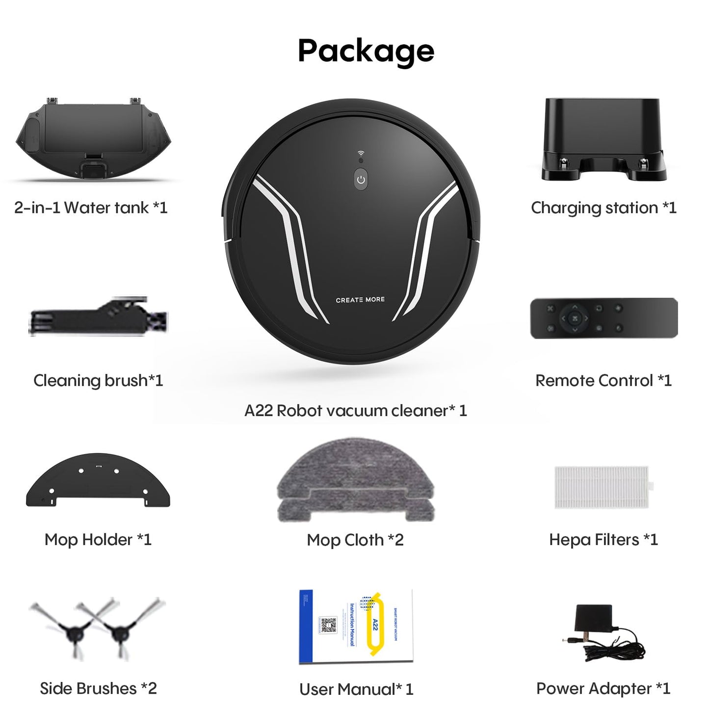 Bagotte Robot Vacuum and Mop, 5000Pa Mopping Robot Vacuum Cleaner with 3-in-1 Robotic Vacuum Cleaner, Multiple Cleaning Modes, Self-Charging, WiFi/Alexa/App, Ideal for Hard Floor, Pet Hair，Debris