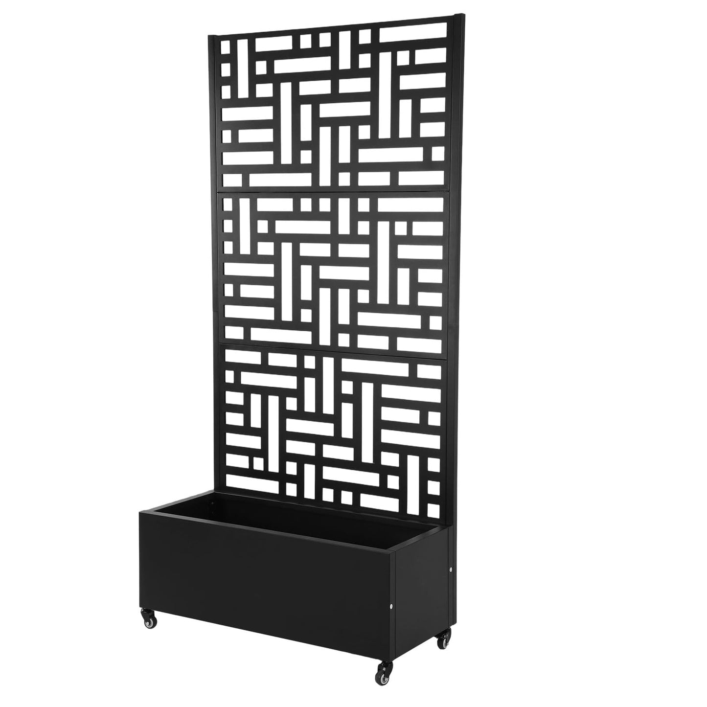 AZURAOKEY Metal Planter Box with Trellis Standing Planter Box for Climbing Plants/Vines Raised Garden Bed On Wheels 70.87x35.43x15.75 Inch (02)