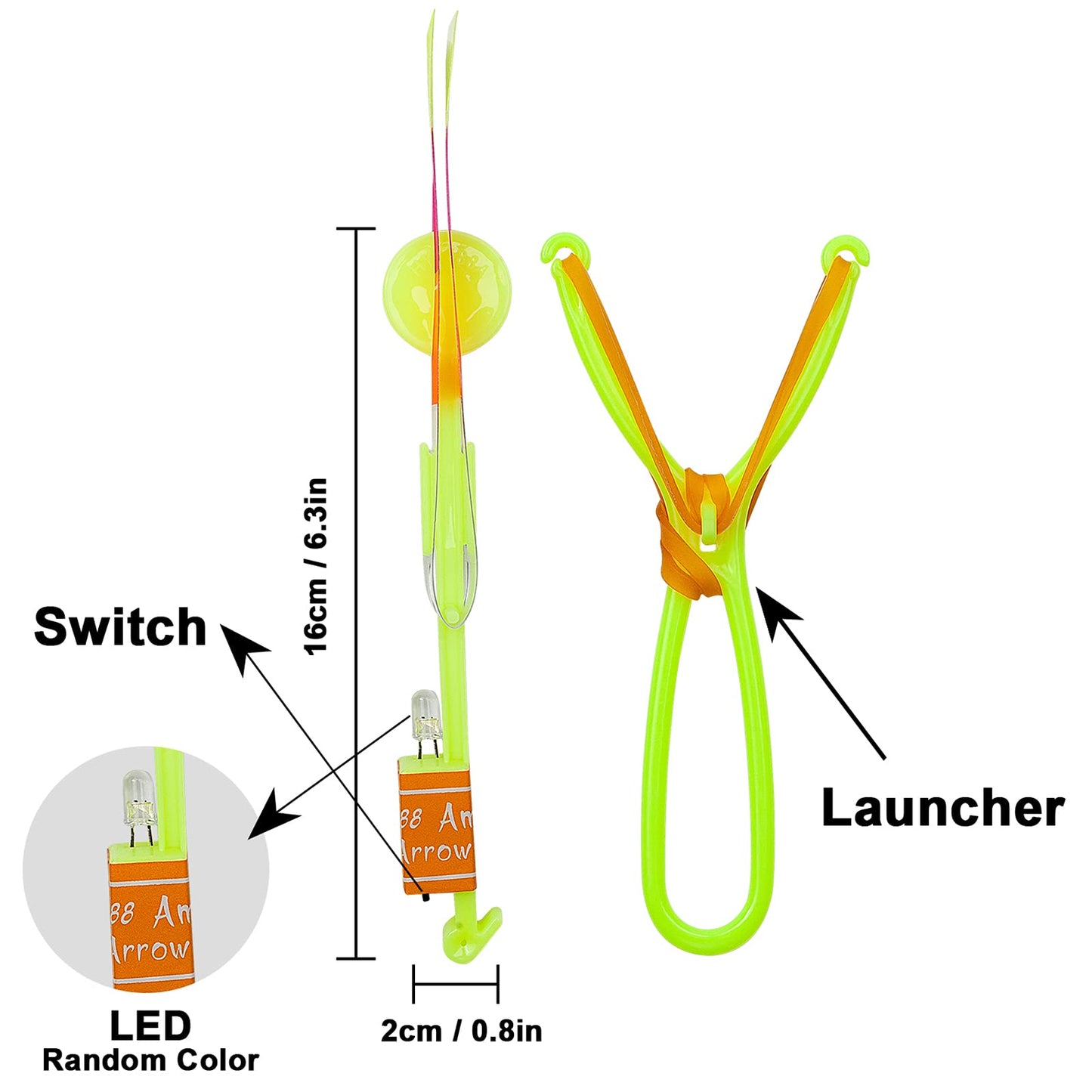 Rocket Slingshot Flying with LED Lights Glow The Dark Party,12 Launchers + 12 LED Helicopters,Slingshot Amazing Arrow Helicopter Glow Supplies for Kids (24 Pieces)