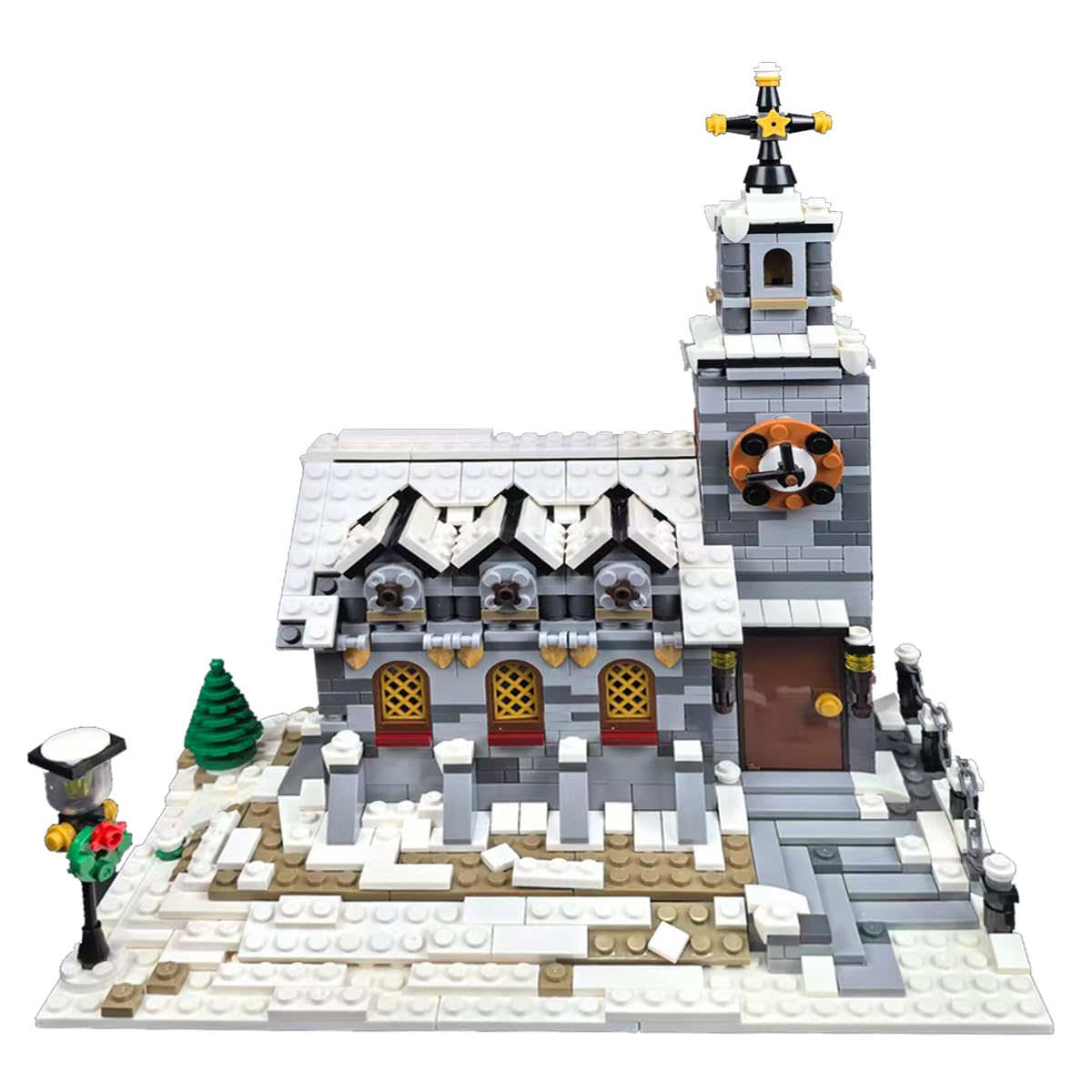 Falagil Winter Chapel Architecture Building Blocks Set, Christmas Themed MOC Snow Village Church House Model Kit, Vacation Holiday Building Gift for Adults, Women & Teens (1074pcs)