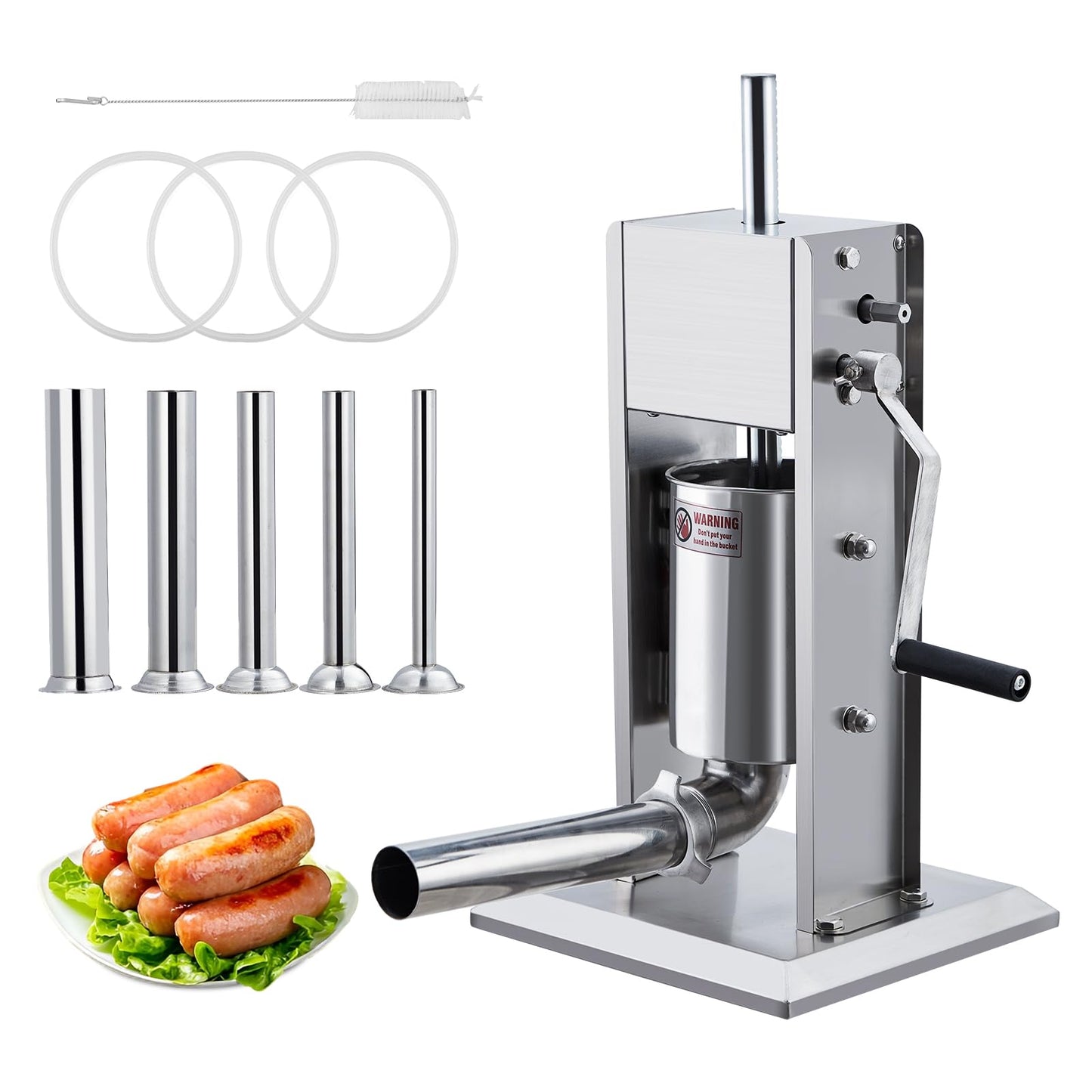 Sausage Stuffer, Manual 7LBS/3L Sausage Maker Machine, Meat Stuffer with Dual Speed, Stainless Steel Heavy Duty Sausage Filler with 5 Stuffing Tubes, for Commercial and Home Use