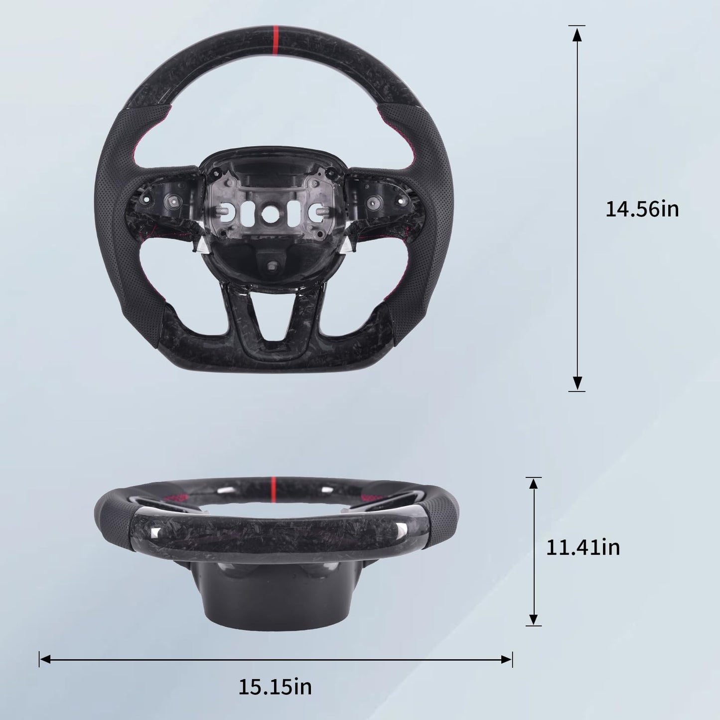 EASSAFEX Forged Carbon Fiber Steering Wheel for Dodge Charger/Challenger/Durango/Jeep Grand Cherokee/SXT/GT/RT/SRT/Heallcat 2015-2020, D-shaped Flat-bottom Perforated Leather Grip with Trim