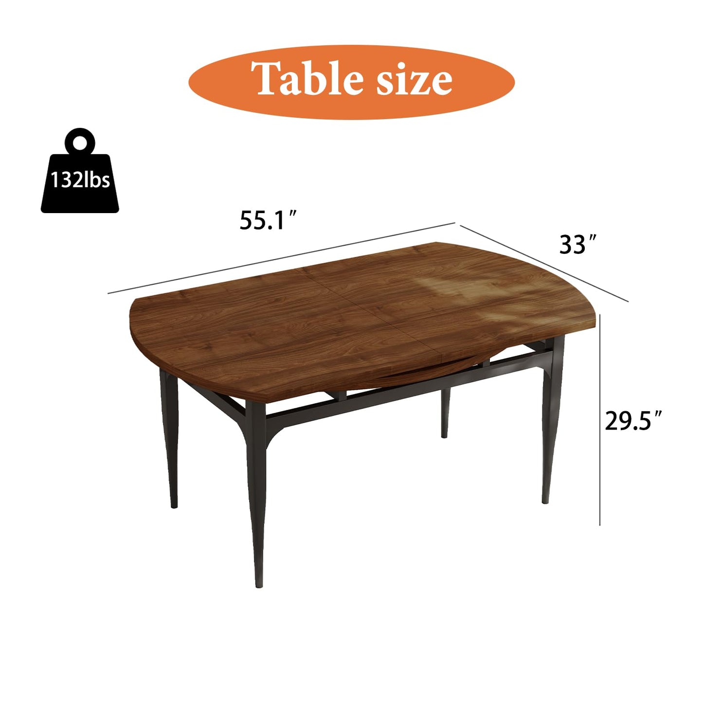 HIPIHOM Expandable Folding Dining Table Set, 55-Inch Round to Square Table with 6 Upholstered Chairs, Metal Frame, for Dining Room or Apartment (Round Table + 6 Black Modern Dining Chairs)