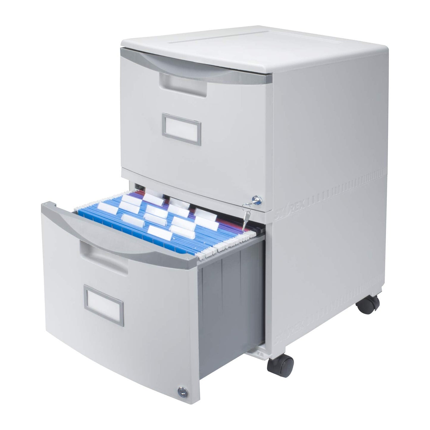 Storex Two-Drawer Mobile File Cabinet with Lock, 14.8 x 18 x 26-Inch, Gray (61301B01C)