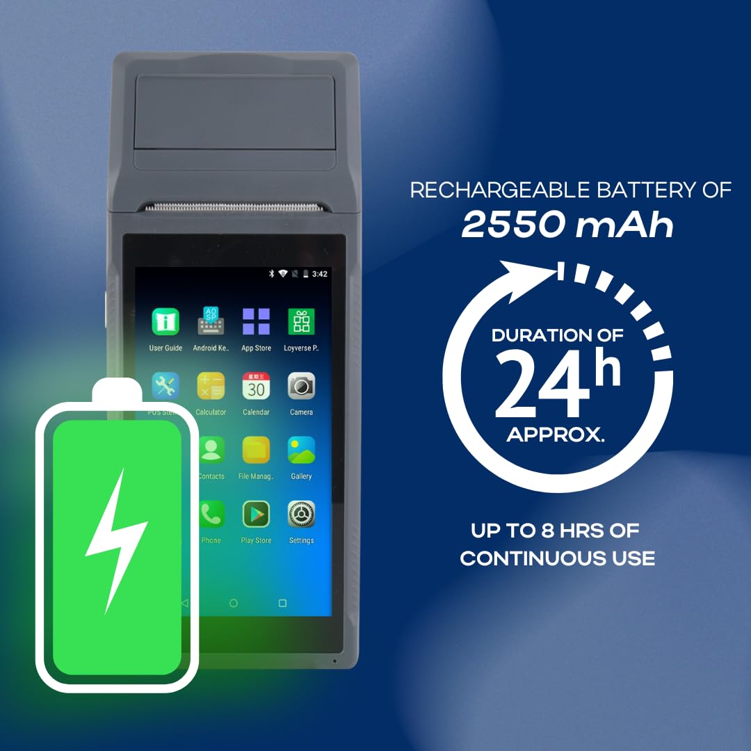 POS PDA Q2i Receipt Printer 58mm High Speed Thermal Printer with Android 11, 5.5’’ Touch Screen. Handheld Mobil Point of Sale Tablet. Scan1D barcodes. Support 3G. 2 GB RAM + 16 GM ROM