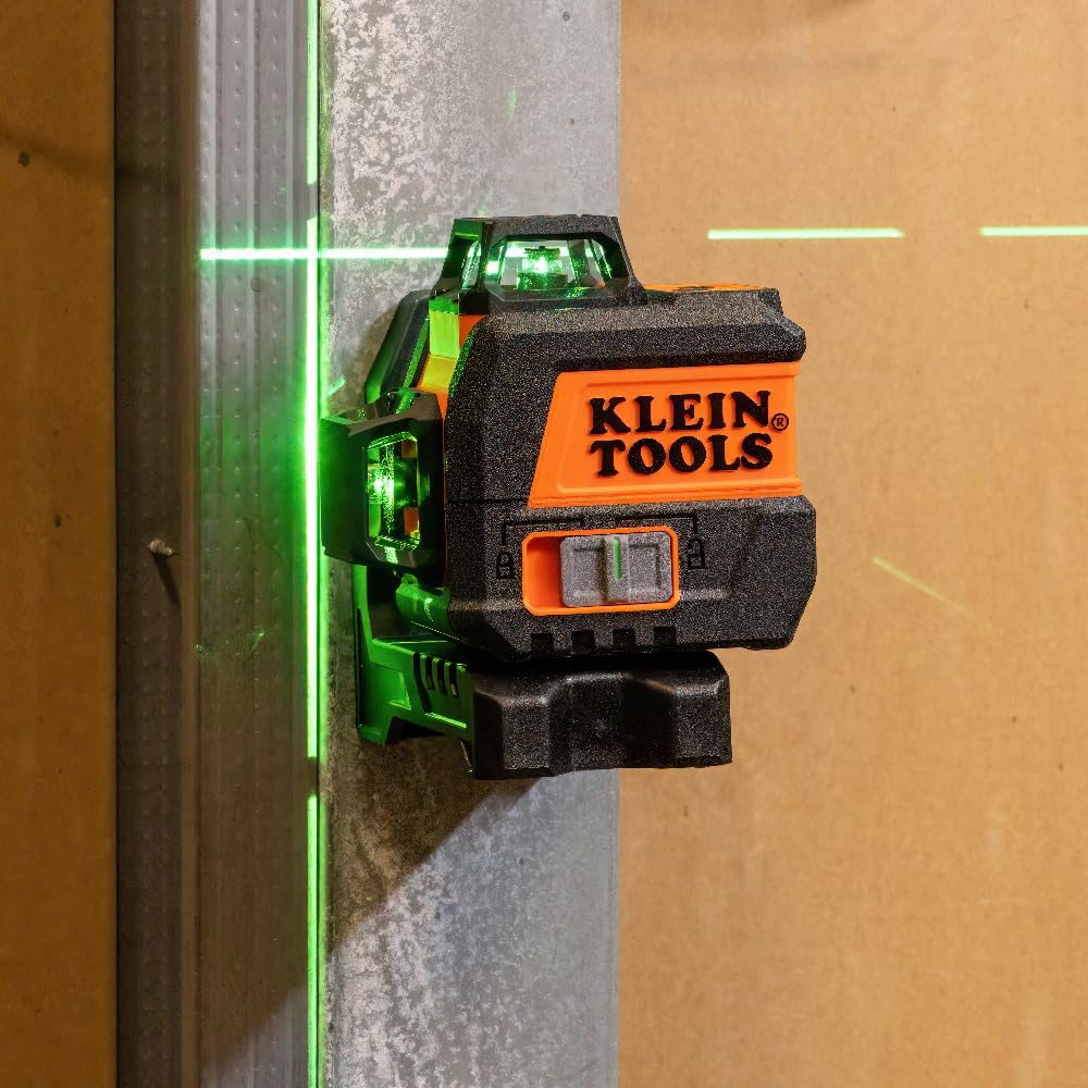 Klein Tools 93CPLG Compact Self-Leveling Laser Level, Bright Green Cross Line 360-Degree Laser Planes, Class 2 ≤ 1mW, Rechargeable, Magnetic Mount
