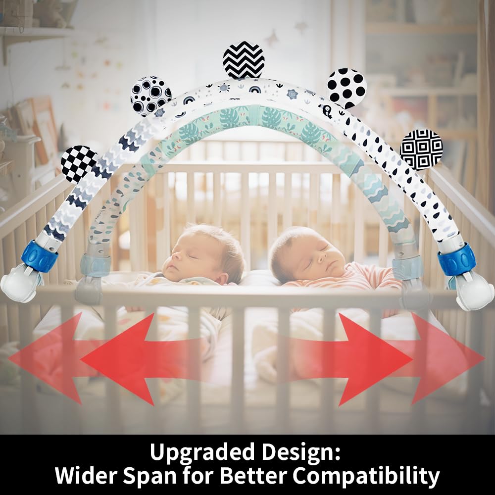 Baby Activity Travel Mobile Arch Bassinet Toy, Black and White High-Contrast Crib Toys, with Rattle and Book, Strolle,Pram and Crib Attachment with Hanging Toys (Ocean)