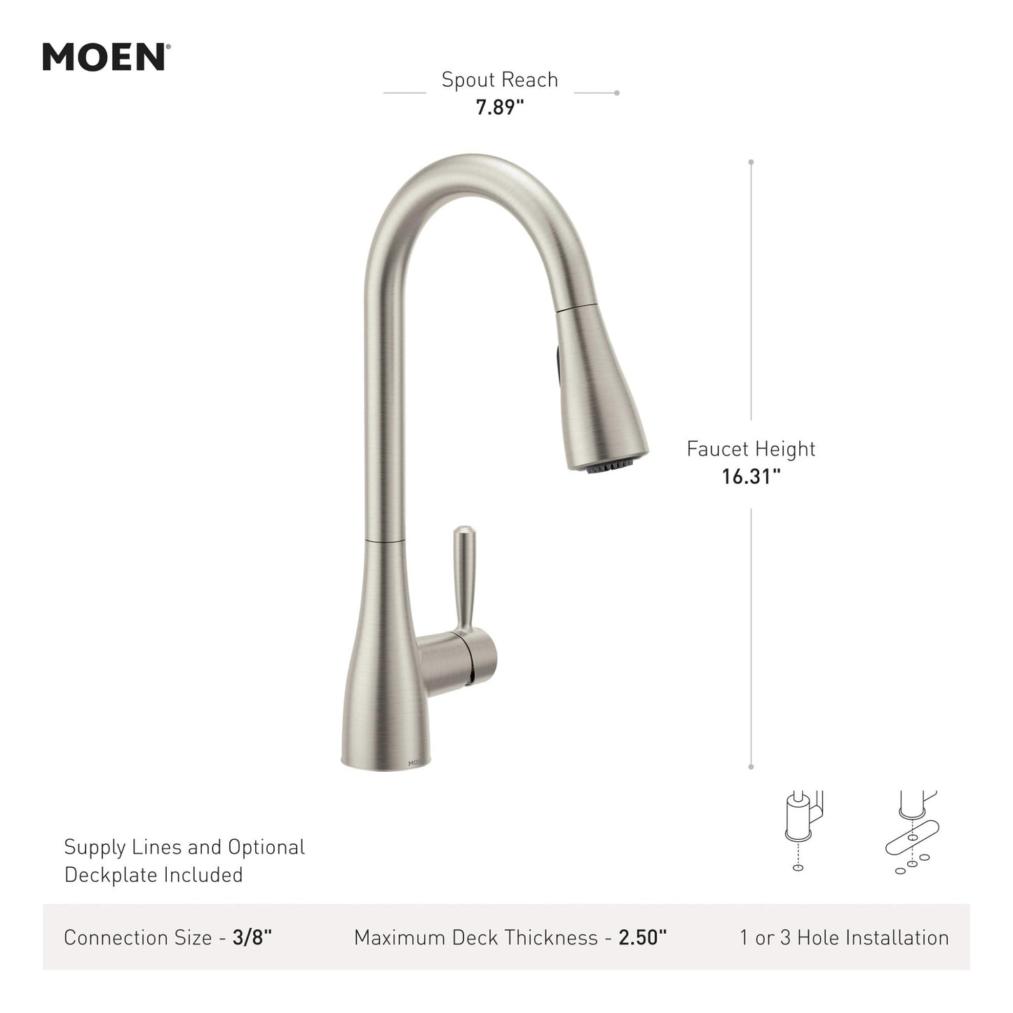 Moen Doherty Spot Resist Stainless Single Handle Pull-Down Kitchen Faucet with Power Clean and Reflex Docking System, 87260SRS