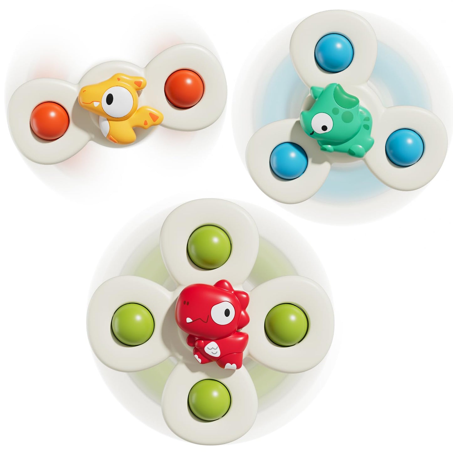 CalfQueen Baby Dinosaur Suction Cup Spinner Travel Toys for Kids Ages 1-3, Fidget Spinner Toys for 1 Year Old Boy Girl 12 Months, Sensory Bath Toy for Toddlers Infants Birthday Gifts