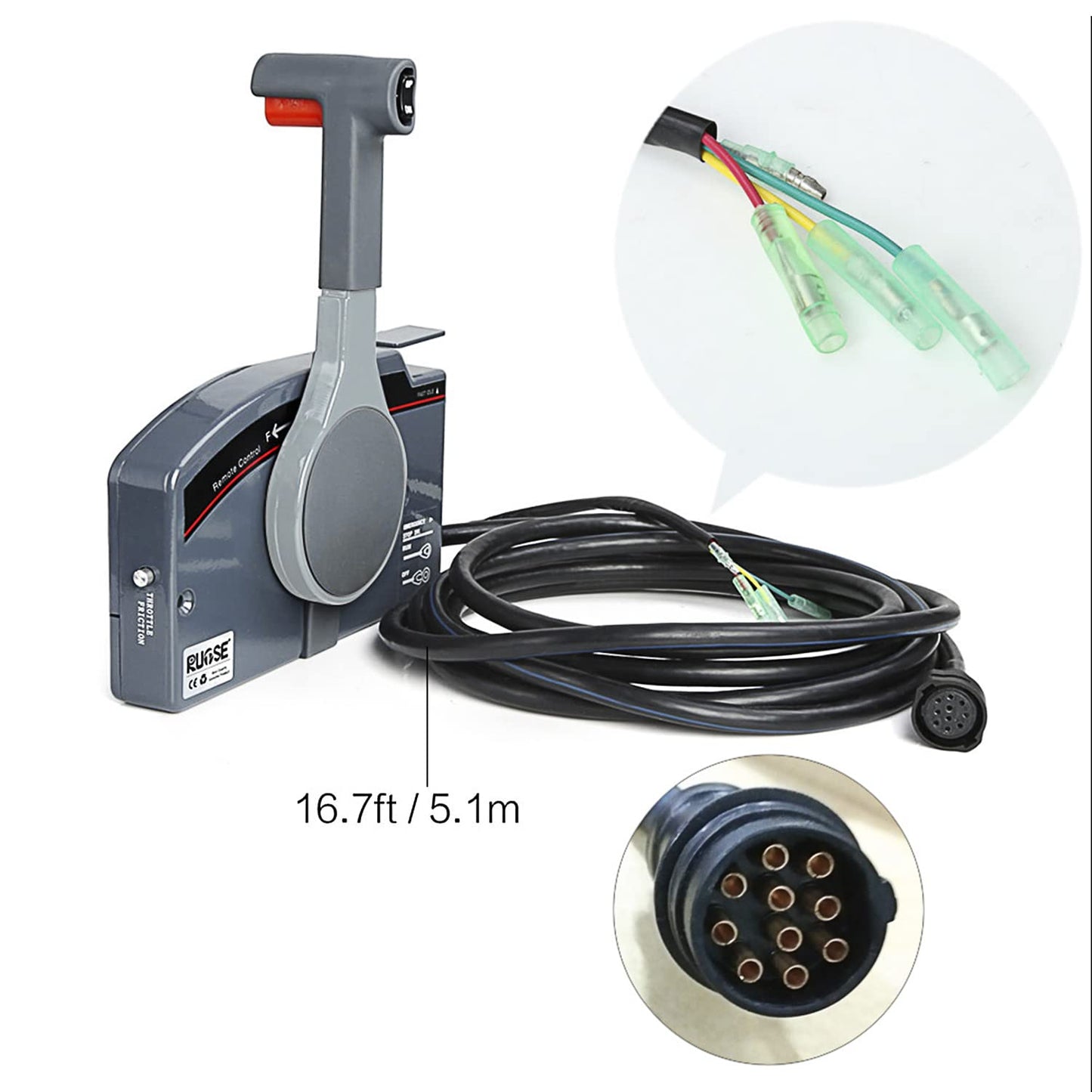 Rupse Outboard Remote Control Box Side Mount Push Open Outboard Motor,Boat Throttle Control For Yamaha With 10 Pin Cable 16.7Ft Harness OEM 703-48205