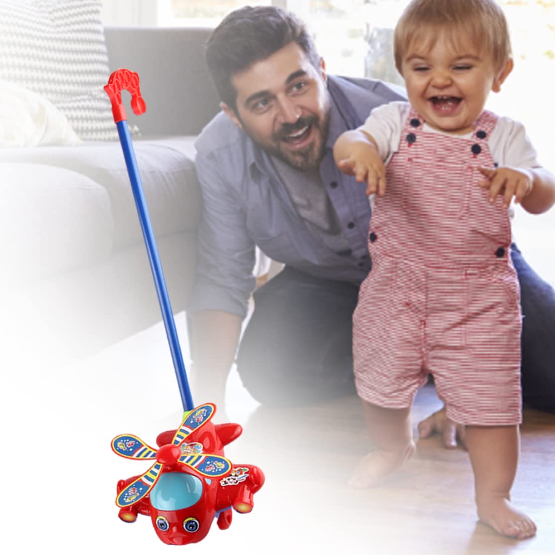 Push Along Toys Baby Pushing Airplane Toy with Long Handle Walking Toy for Toddlers Push Along Airplane, Baby Walking, Pull, Flying Toys