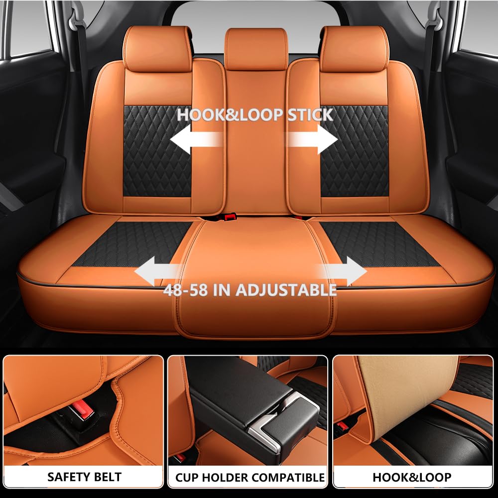 Leather Car Seat Covers,Car Seat Covers Full Set,Automotive Seat Covers 5 Seats,Fit for Most Cars SUVs Sedans Hatchbacks Crossovers,Breathable Waterproof Full Wrapping Edge Seat Covers BrownBlack