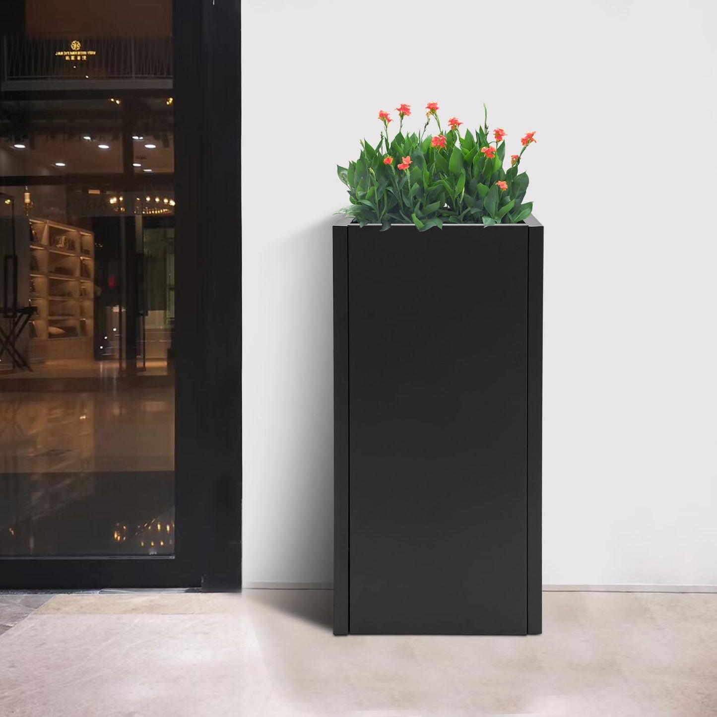 Synaiolma Tall Outdoor/Indoor Planter Box, 30in H Rectangular Large Flowerpot, Tall Metal Planter Box with Drainage Hole for Indoor Outdoor Deck Porch Garden Home Patio Front Door.