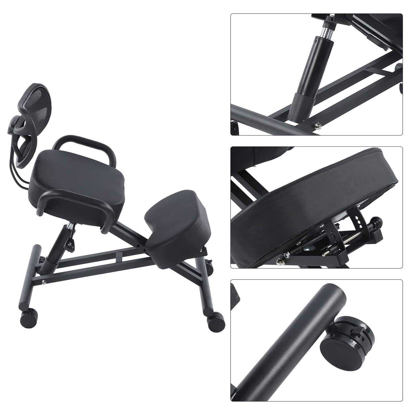 Ejoyous Kneeling Chair, Pneumatic Posture Correcting Knee Stool with Cushion Height Adjustable Rolling Orthopaedic Desk Stool for Banking Meeting Room Office Home Reception