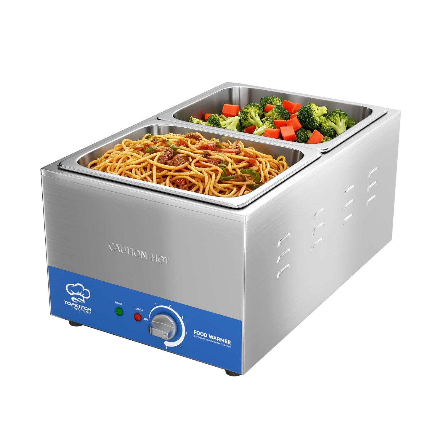 TOPKITCH 2-Pan Commercial Food Warmer with Non-Leakage Stretch-Forming Water Tank &2 of 1/2 Size GN Pan,18L Countertop Steam Table Soup Station Bain Marie for Buffet,Catering,Parties and Restaurants