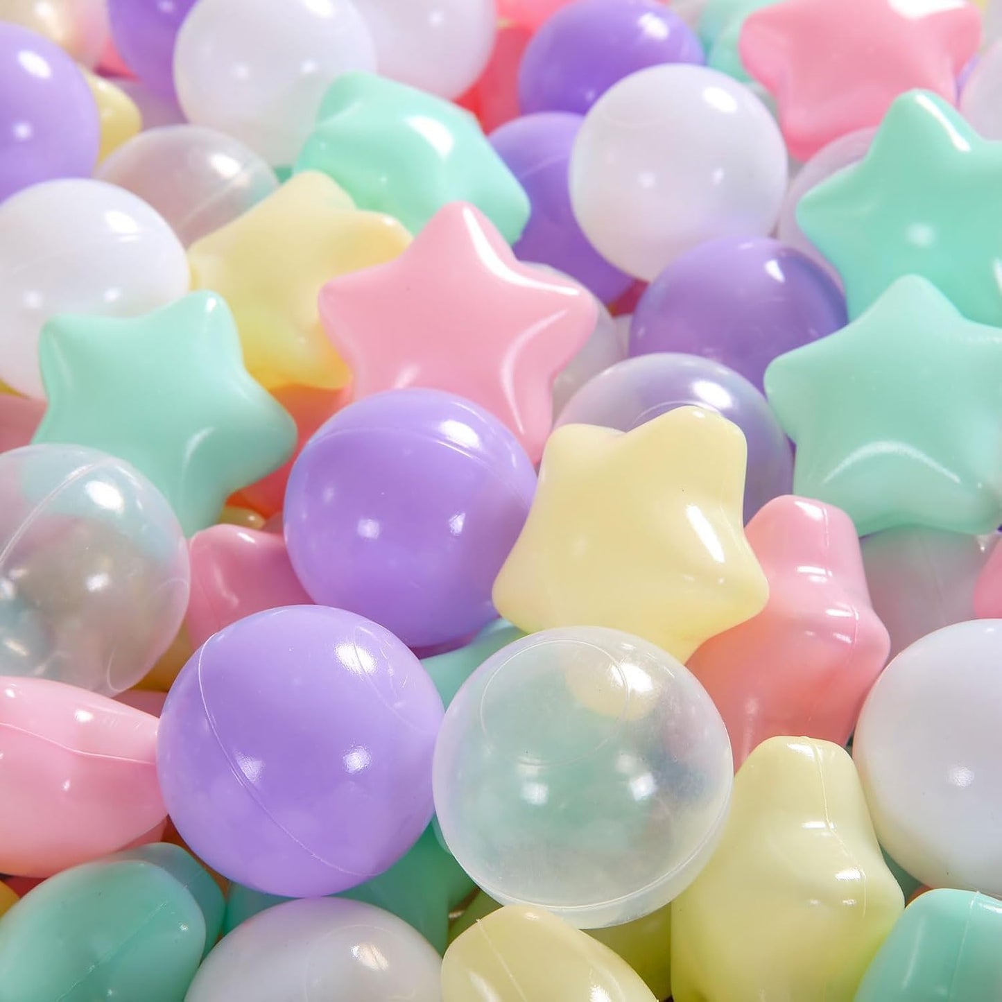 Heopeis Star Balls for Ball Pit，50 200 500 Plastic Balls with Stars Phthalate Free BPA Free for Playhouse, Baby Pool, Play Ball Fun Centers, for Babies, Kids, Toddlers 1-3 Indoor Outdoor