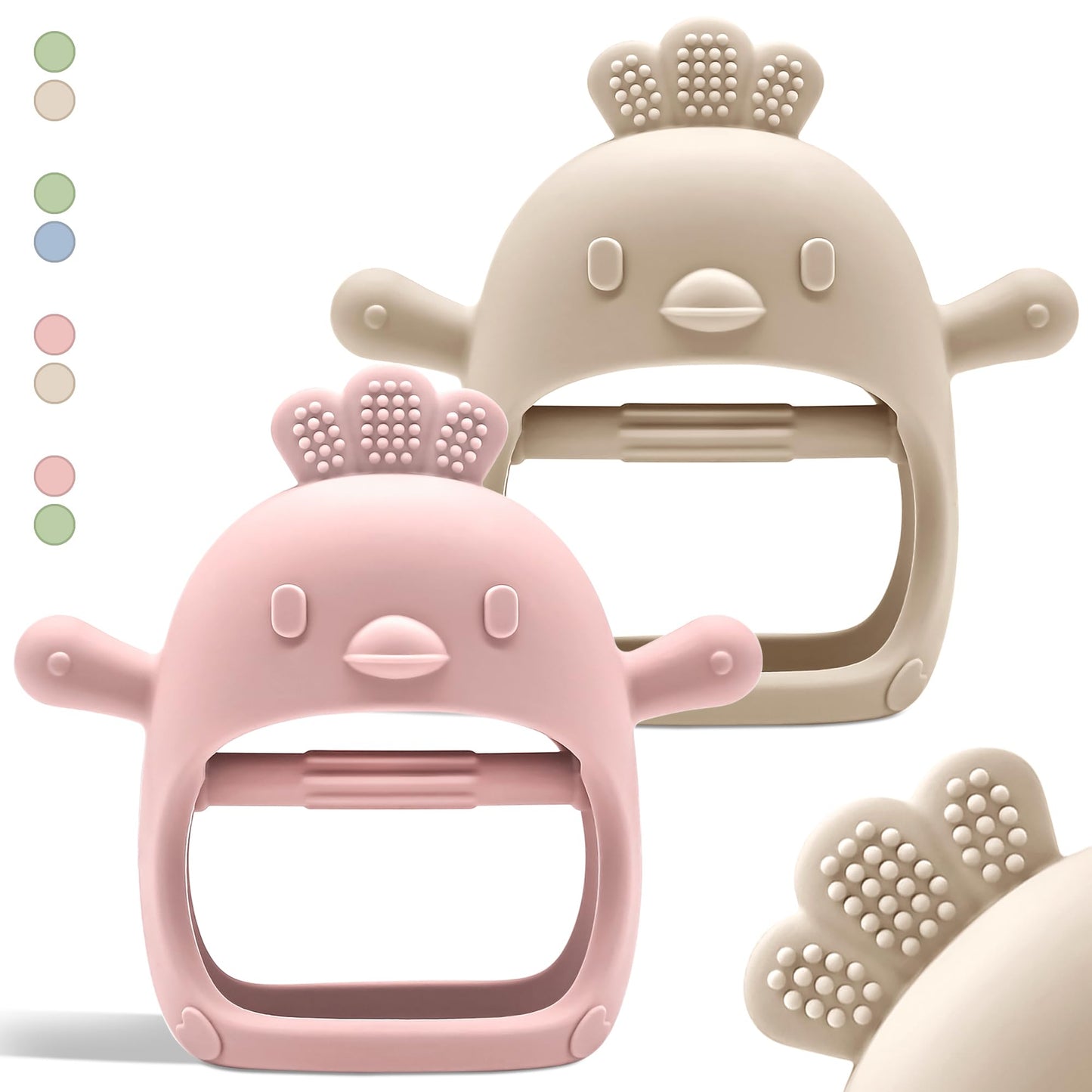 Komfy LilLove 2 Pack Baby Teething Toys for 0-6 & 6-12 Months, Food Grade Silicone Teething Mitten Anti-Drop Wrist Hand Teether, BPA Free, One-Piece, CPC Certified Baby Chew Toys for Sucking Needs
