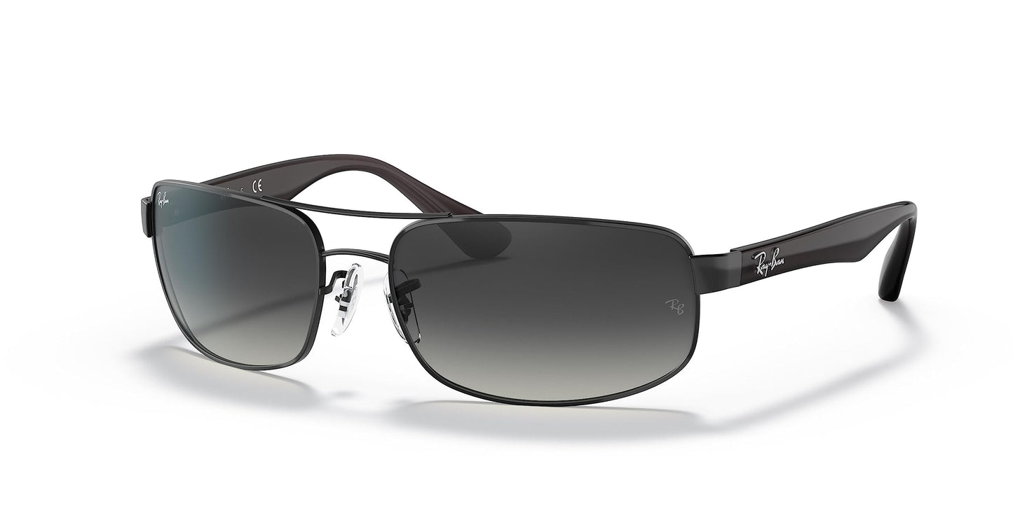 Ray-Ban Mens RB3445 Rectangular Sunglasses, Matte Black/Light Grey Gradient Dark Grey, 61 mm