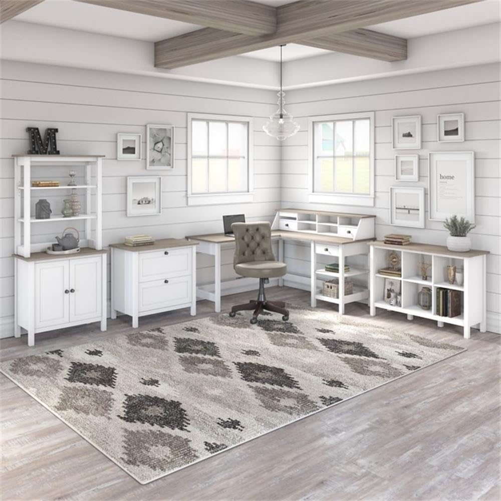 Bush Furniture Mayfield 6 Cube Bookcase in Pure White and Shiplap Gray | Storage for Home Office Workspace
