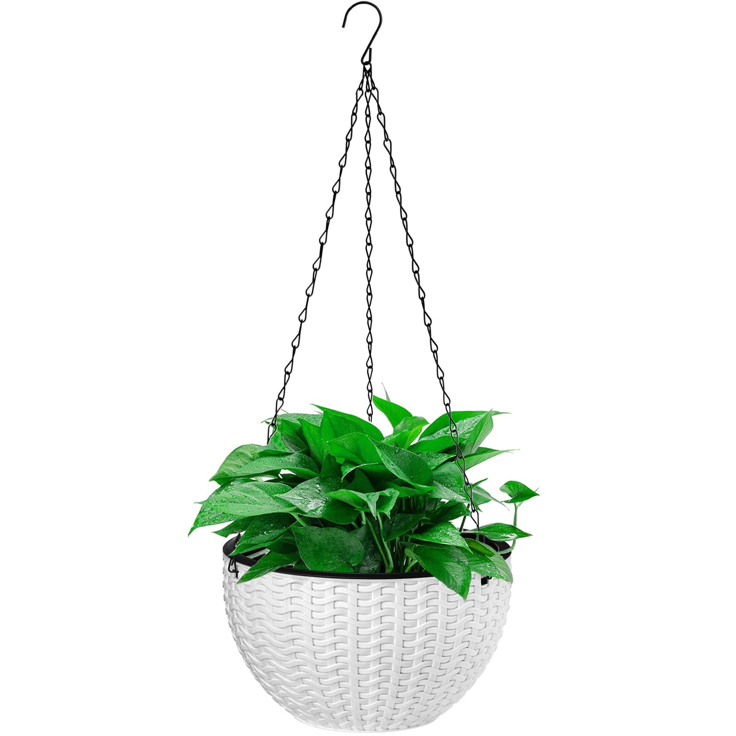 Foraineam 10.2 Inch Dual-pots Design Hanging Basket Planters Self-Watering Indoor Outdoor Hanging Flower Plant Pot with Drainer and Chain (White)